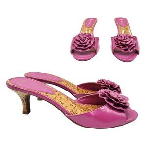 LIKE NEW Nickels Stevie Pink Patent Leather Floral Open-Toe Kitten Heel Sandal 7